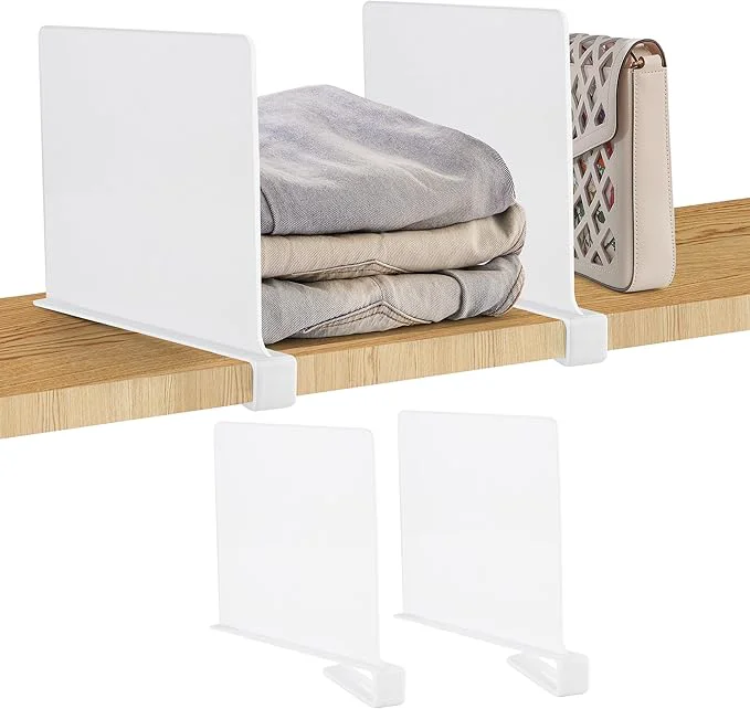 Sustainable JOY DECOR 2 Pack Acrylic White Shelf Dividers for Closets Organizer and Storage Adjustable Vertical Wood Shelf Closet Separators for Clothes Book Bags in Bedroom and KitchenAbout This Minimalist