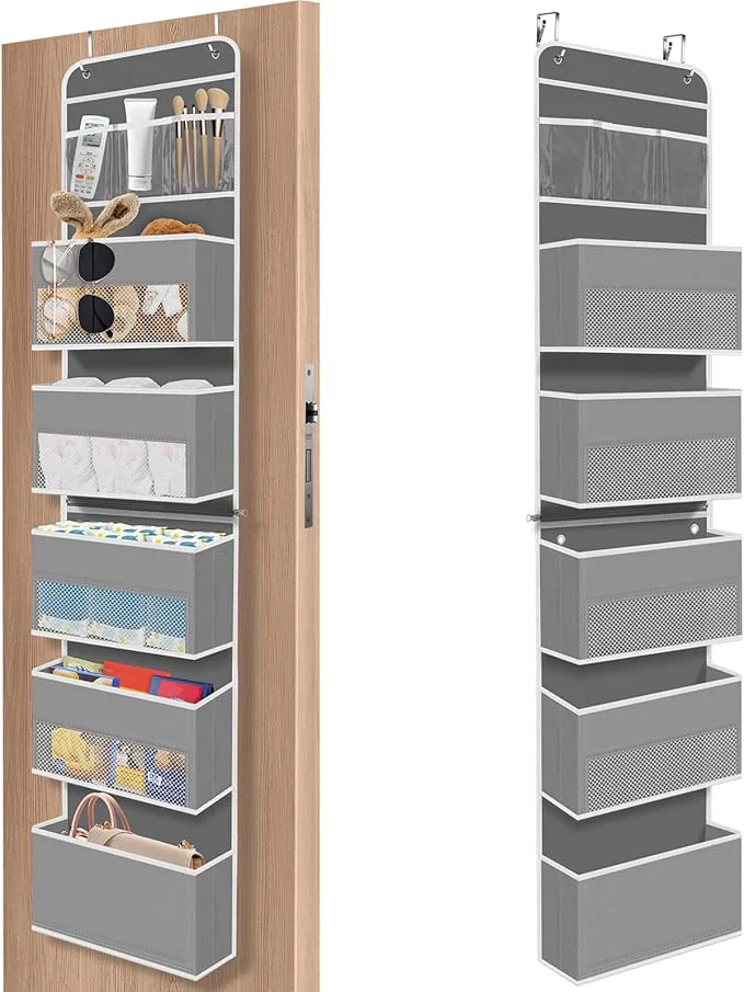 First-Class 6-Tier Over The Door Organizer Hanging Storage Organizer with Clear Window 40lb Ultra Sturdy Large Capacity Room Organizer for Pantry Bathroom Nursery Closet Baby Essential Grey About ThisOverview Excellent