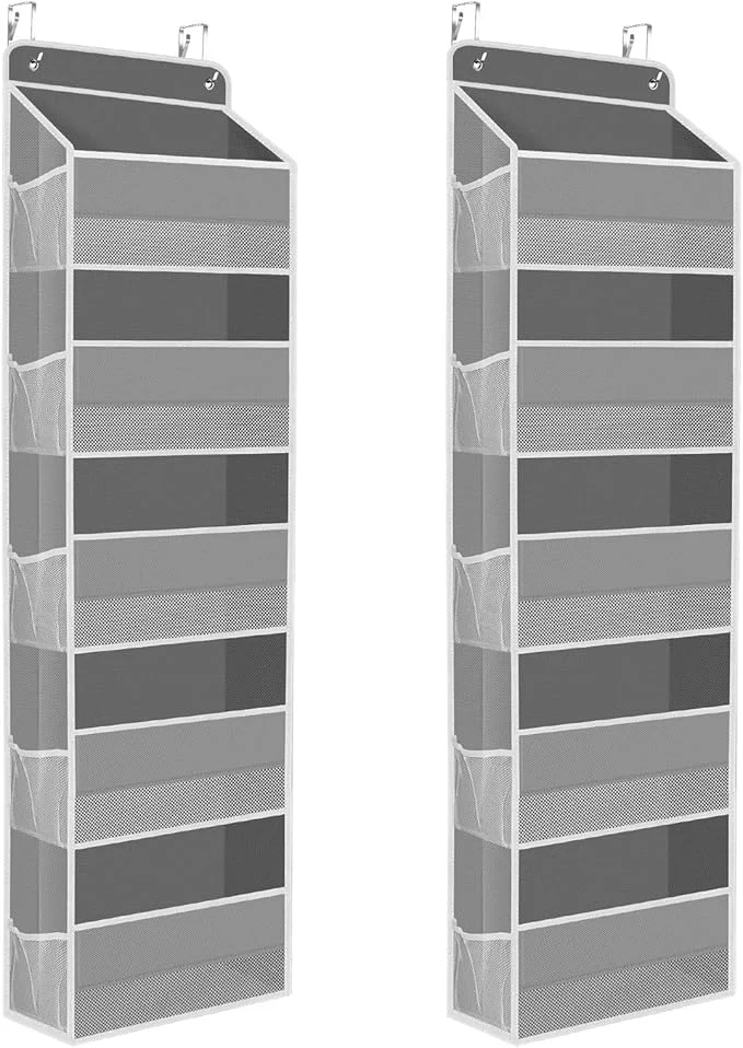 Excellent 2 Pack Over The Door Organizer Hanging Storage Organizer with Clear Window 40lb Ultra Sturdy Large Capacity Room Organizer for Pantry Laundry Bathroom Nursery Closet Grey About ThisOverview High-End