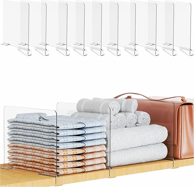 Healthy Yieach Adjustable Height Clear Shelf Dividers 10 Pack Acrylic Closet Shelf Dividers for Organization 11.1 Inch Tall Vertical Plastic Shelf Separators for Towel Sweater Towel Organizers and BookshelfAbout This Sophisticated