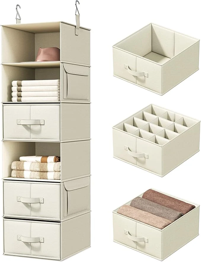 Traditional Vailando 6-Shelf Hanging Closet Organizer with 3 Drawers 6-Shelf Inseparable Closet Organizers and Storage for Wardrobe Organization Hanging Dresser for Nursury Dorm Clothes Organizer BeigeAbout ThisOverview Exceptional