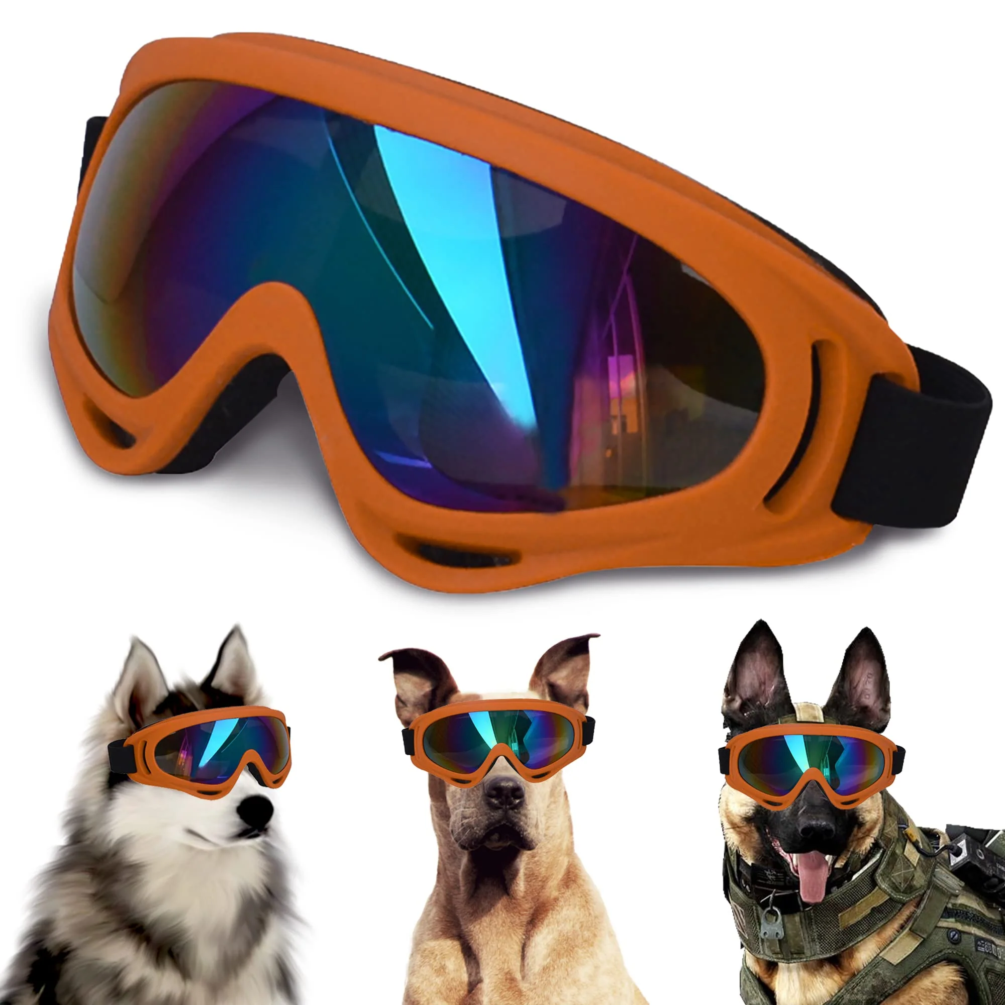 Fine Crafted NICERINC PET Large Dog Sunglasses — Adjustable Strap UV Protection Orange Frame Clean