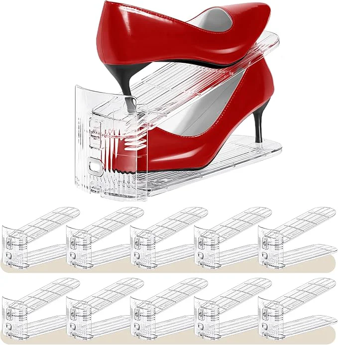 Solid Shoe Slots Organizer 10 Pack – Shoe Stackers 3 Levels Adjustable Space Eco-Friendly