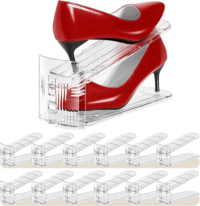 Comfortable Shoe Slots Organizer 12 Pack – Shoe Stacker 3 Levels Adjustable Space Refined