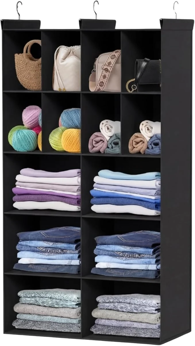 Elite Ofiray-home 5 Tier Hanging Closet Organizer 14 Compartments Sweater Organizer for Closet with 3 Sturdy Hooks Closet Organizers and Storage Wardrobe Rv Garment Rack BlackAbout ThisOverview Premium