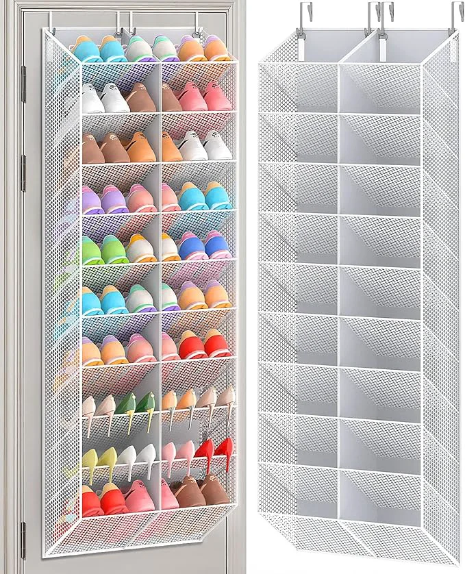 Sustainable 30 Pairs Over the Door Shoe Organizer Breathable Mesh Pocket Hanging Shoe Storage for Closet 10-Tier Door Shoes Rack Handing Shoes Holder Fit All the Family’s Sneakers Boots Heels Light GreyAbout ThisOverview Minimalist