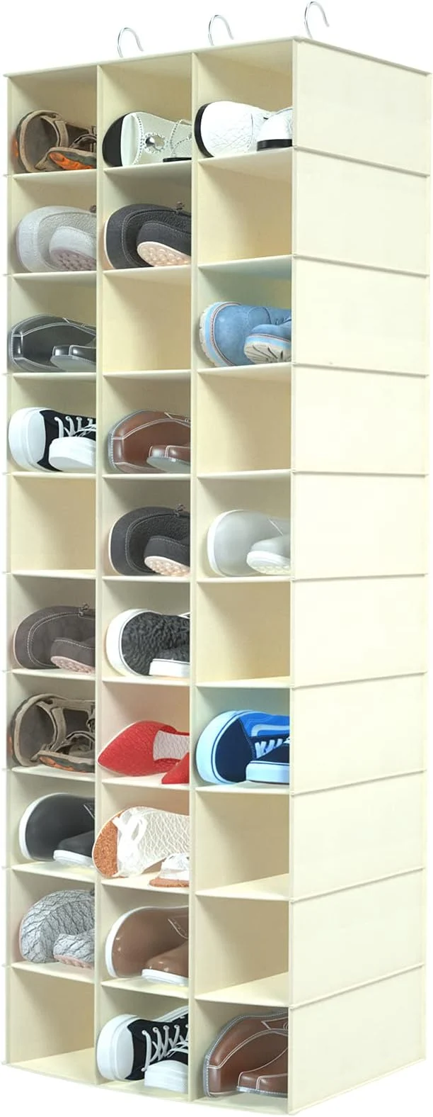 Premium Material Libeder Hanging Closet Organizers 30 Section Shoe Shelves Shoe Storage Hanging Shoe Holder Breathable No-wover Fabric for Shoes BeigeAbout ThisOverview Soft