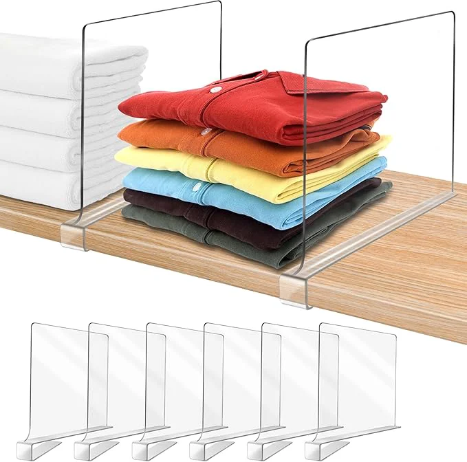 Fashionable 12 Inches Extra Tall Version Clear Shelf Dividers for Closet Organization and Storage 6 Pack Purse Organizer for Closet Acrylic Adjustable Bookshelf for Organization for Sweater ClothesAbout This Recyclable