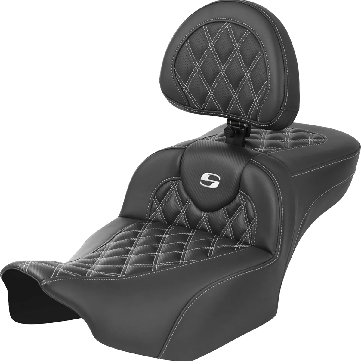 Eco-Friendly SADDLEMEN Roadsofa Extended Reach Seat – with Backrest – Lattice Stitch – White Stitch – FLTR FLHX ’23-’24 823-07-207B6 Easy-to-Use