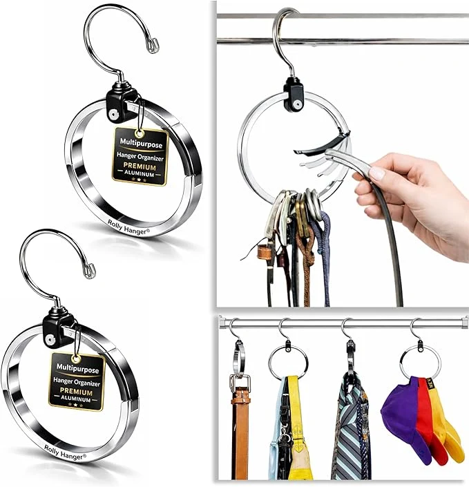 Detailed Rolly Hanger® Closet Space Saver – Premium Rotating Aluminum Organizer for Belts Ties Hats Handbags – Heavy Duty 360° Swivel – Declutter Maximize Storage 2 Pack About ThisOverview Official
