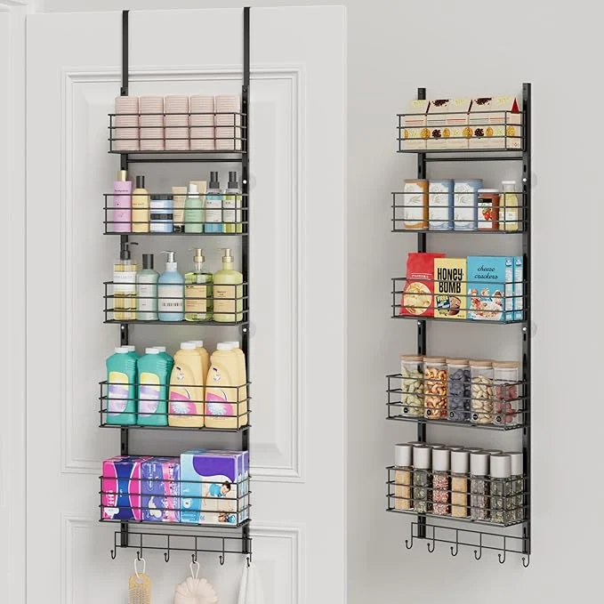 Excellent SWTYMIKI Over The Door Organizer – Door Organizer Hanging with 5 Adjustable Metal Large Capacity Basket and 6 Coat Hook Wall Mounted Shelf for Bedroom Closet Bathroom Laundry Pantry Cabinet KitchenAbout ThisOverview Comfortable