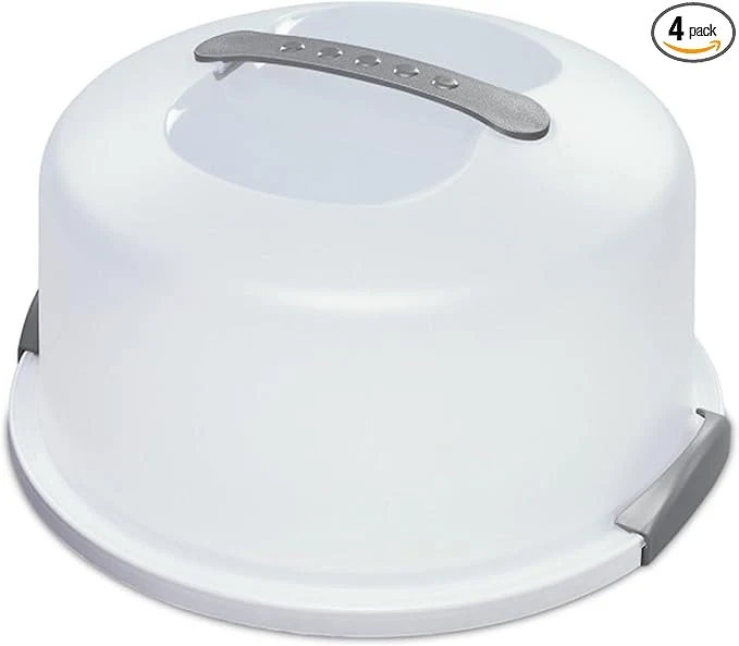 Breathable Sterilite Cake Server Plastic Food Storage Container with Lid Latches and Handle Dessert Carrier Dishwasher Safe Clear Lid and White Base 4-PackAbout ThisOverview Sophisticated