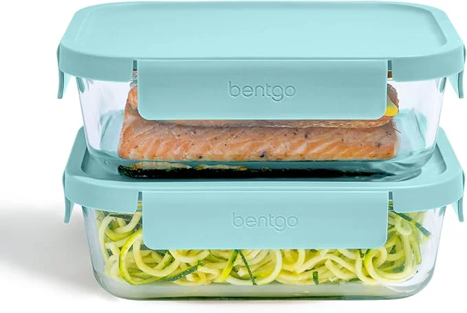 Unique Bentgo Glass Leak-Proof Food Storage Set – 4-Piece Glass Containers with BPA- Airtight Lids Reusable Durable for Leftovers Meal Prep – Microwave zer Oven Dishwasher Safe Soft Aqua About ThisOverview Specialty
