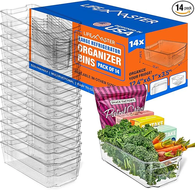 Powerful 14-Piece Stackable Refrigerator Bin Organizer Set with Easy Grip Handles – Clear Multi-Purpose Storage Bins for Fridge and Pantry UseAbout ThisOverview Premium Material
