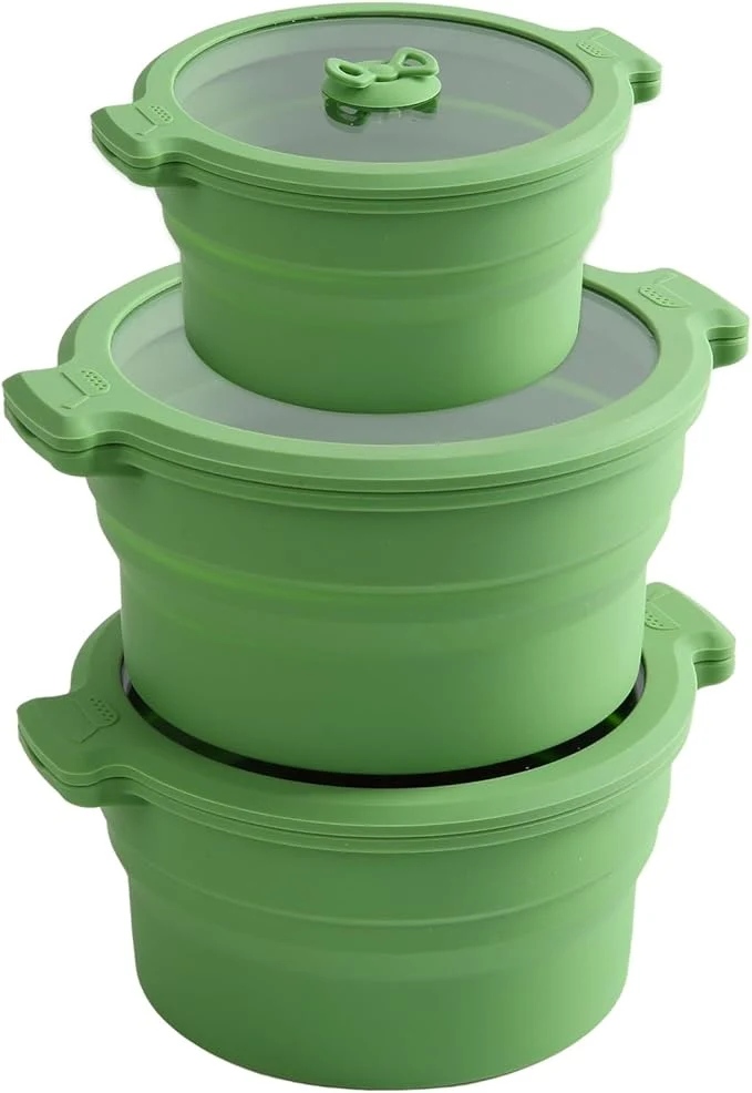 Fine Crafted Collapsible Silicone Microwave Cookware Cooker Steamer for Cooking with Lids 0.8L and 1.4L Glass Food Storage Container Sealed Bowl Mixing Bowls 3pc Set BPA About ThisOverview Safe