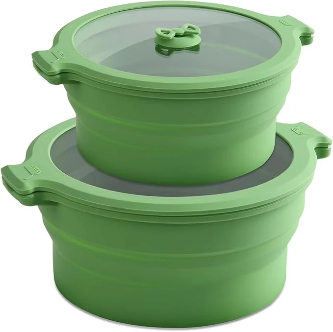 Outstanding Collapsible Silicone Microwave Cookware Cooker Steamer for Cooking with Lids 0.8L and 1.4L Glass Food Storage Container Sealed Bowl Mixing Bowls 2pc Set BPA About ThisOverview Superior
