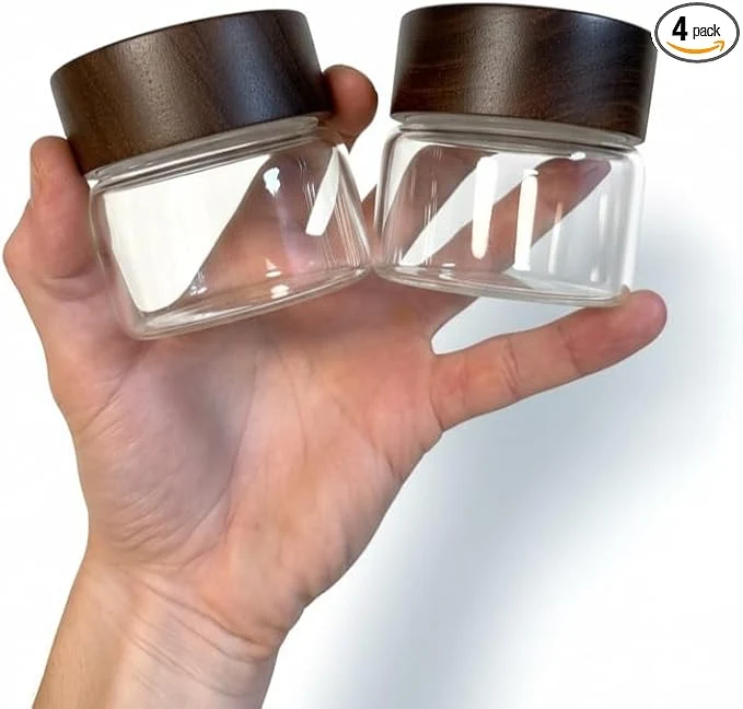 Versatile Wide Mouth Glass Storage Jars With 2.5 Acacia Wood Lids – 4 Pack of 4 Oz Food Storage Containers – Borosilicate Glass Canisters Sets For Kitchen – Pantry Organizers and Storage for Rice Coffee BeansAbout ThisOverview Outstanding