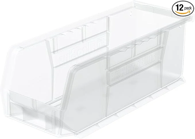 Durable Akro-Mils 30224 AkroBins Plastic Storage Bins Space-Saving Stackable Bins for Garage Pantry Craft Organization 11 L x 4 W x 4 H Clear 12-PackAbout ThisOverview Efficient