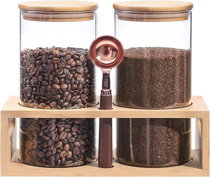Durable ZOMUIA Glass Coffee Containers Airtight Coffee Bean Storage Jars with Shelf 2Pcs 44oz Coffee Station Organizer Coffee Canisters Kitchen Food Storage Jars for Coffee Sugar Candy Oats NutsAbout ThisOverview World-Class