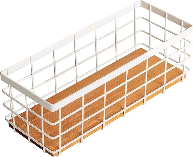 Professional TIEYIPIN Small Metal Wire Storage Basket Detachable Wood Base Storage Organizer Bin Basket for Kitchen Cabinets Bathroom Pantry Garage Laundry Room – Cream WhiteAbout ThisOverview Fine
