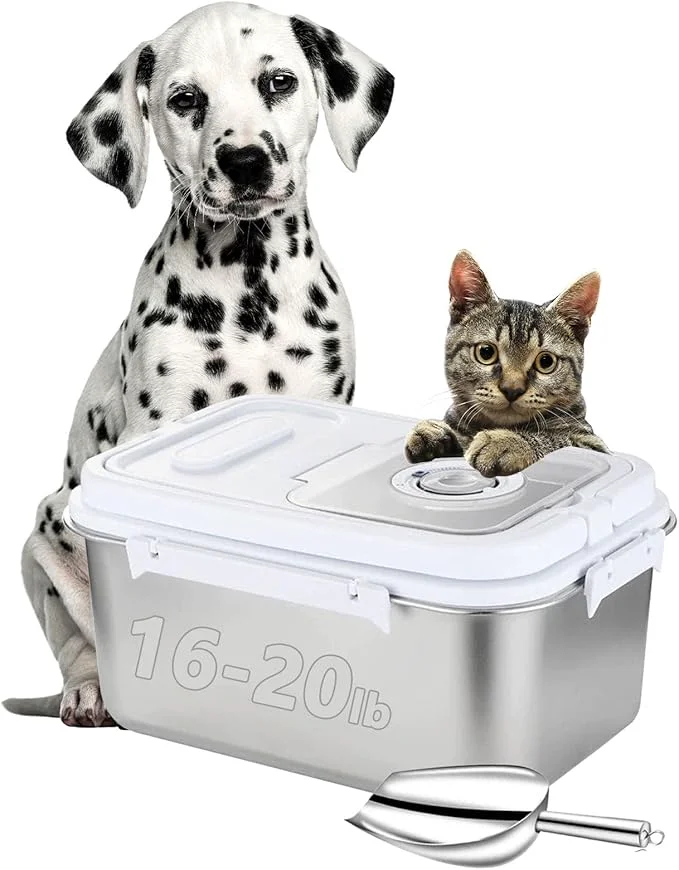 Soft Sanbo Cat Food Storage Container Stainless Steel with Scoop Airtight Pet Metal Food Storage Bin Puppy Food Canister Storage Box with Date Tracker for Kitchen Sliver 10L About ThisOverview Verified
