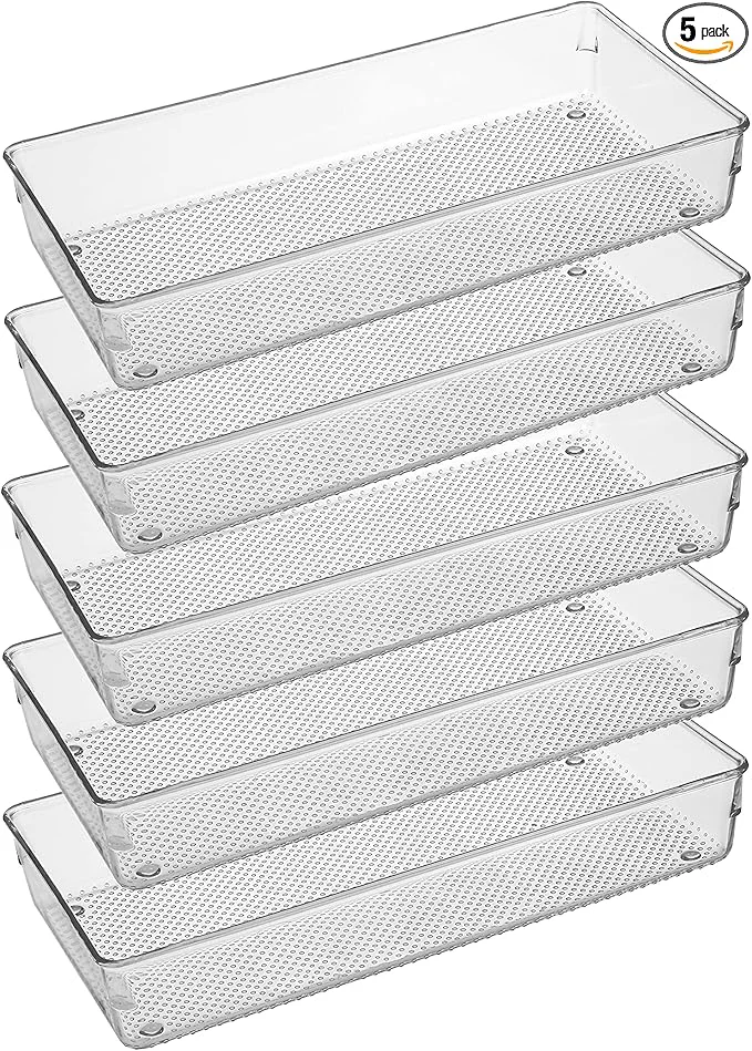 Eco-Friendly ihomecooker 5 Pack Clear Plastic Drawer Organizer Tray Cutlery Utensil Makeups Drawer Silverware Organizers 12 X 6 About ThisOverview Pure