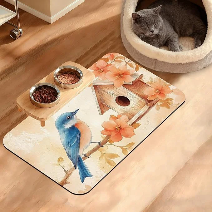 Authentic Dog Bowl Mat Fall Leaves Absorbent Dogs Placemat Proven