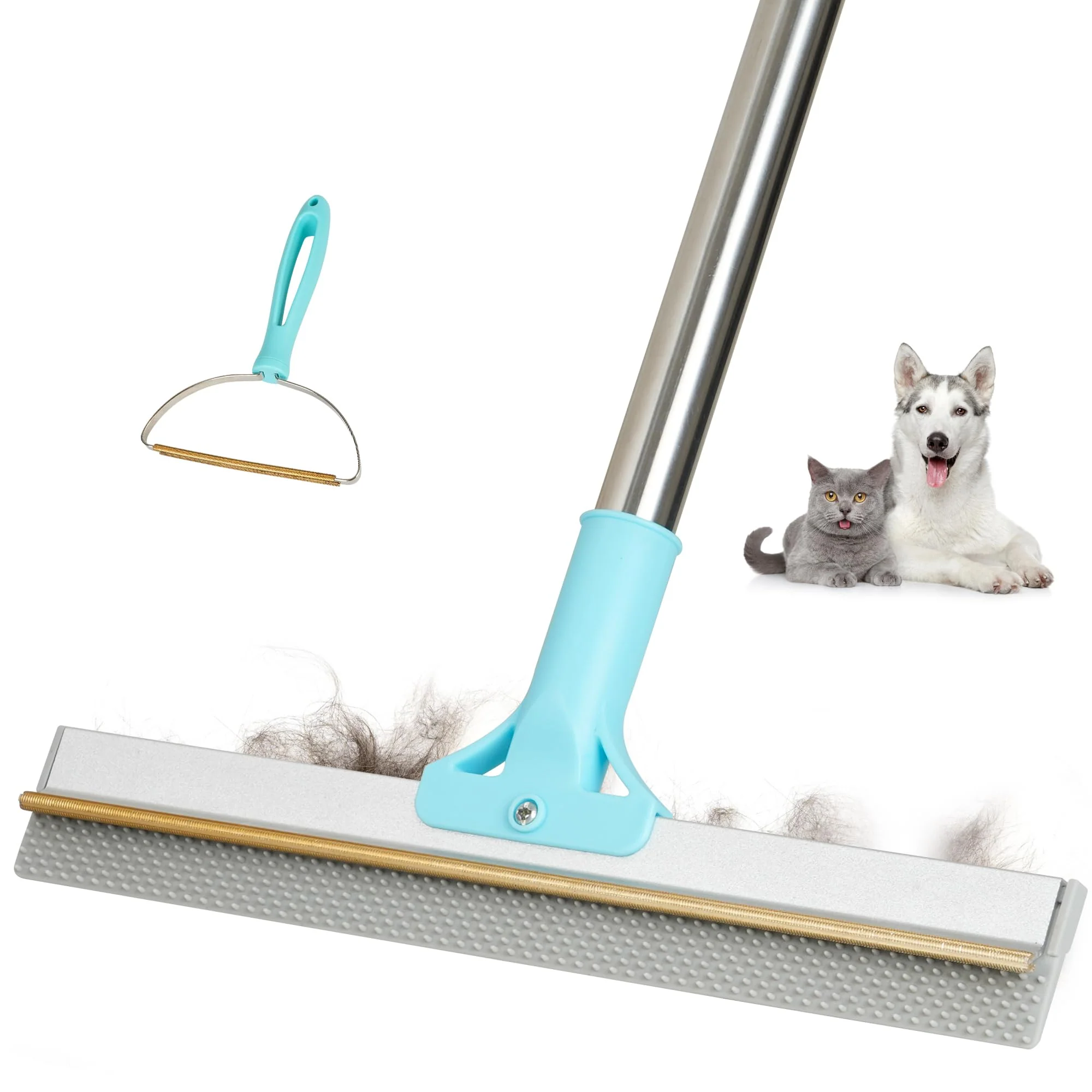 Proven Thalomely Carpet Rake for Pet Hair Removal – 54-inch Adjustable Handle 2-in-1 Copper TPU Teeth Soft