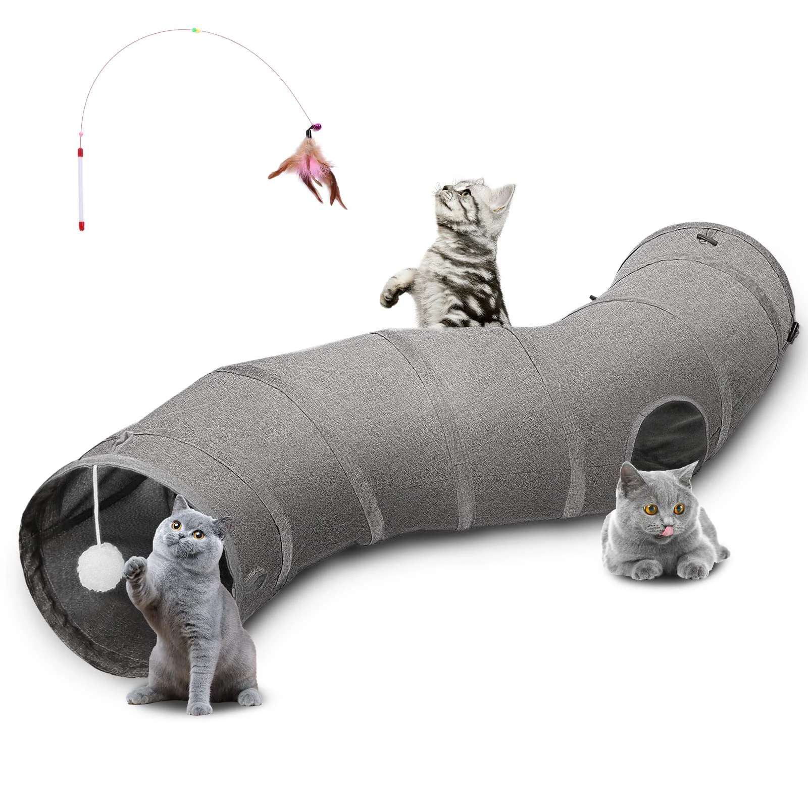 Minimalist Ownpets Cat Tunnel – Durable Oxford Fabric S-Shape Collapsible Play Tunnel Easy-to-Use