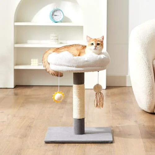 Clean Gardner Pet 20 Cat Tree – Solid Wood Small Cat Tower with Removable Bed Scratching Posts Toys Grey Circle-Corduroy Efficient