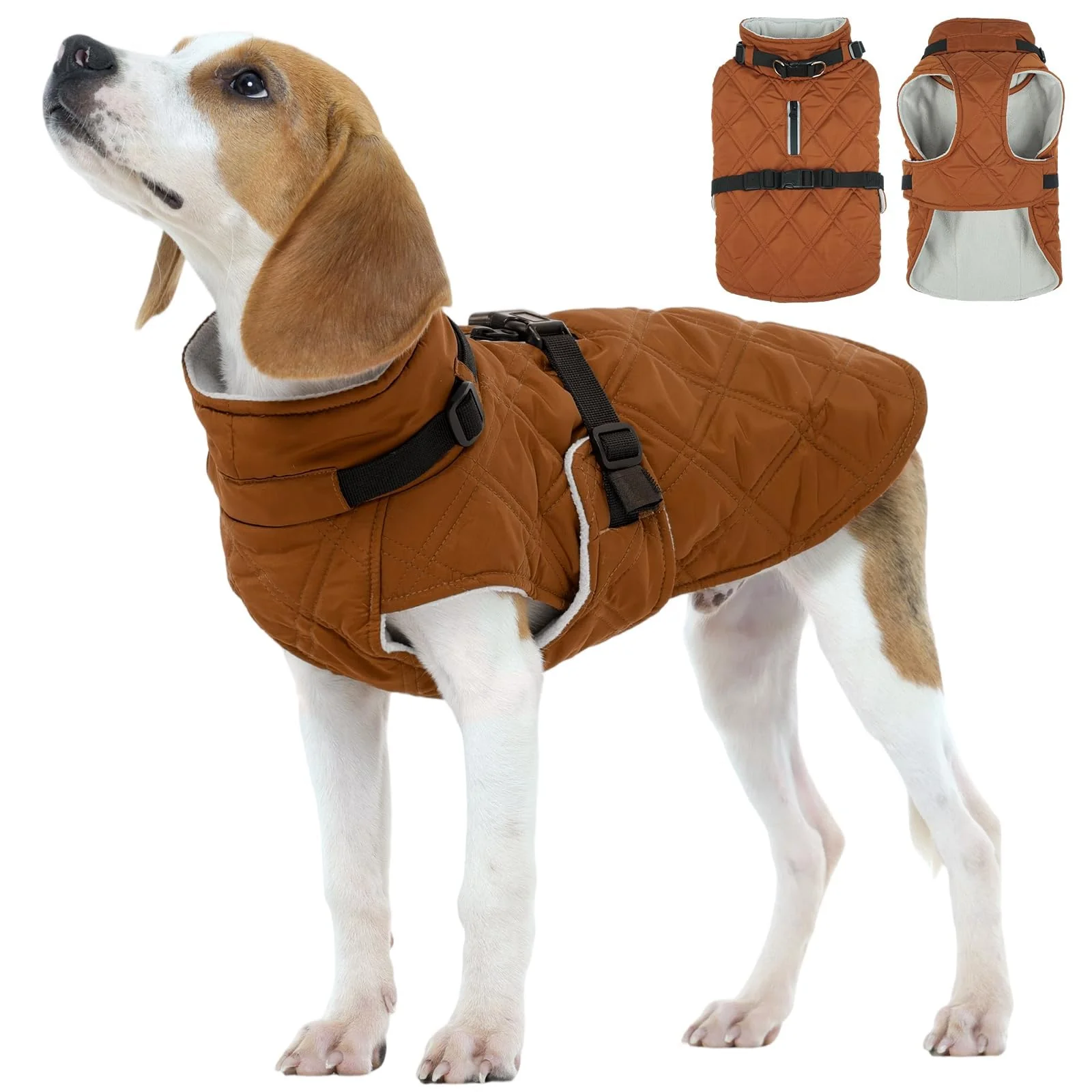 High-Performance Kuoser Dog Coat with Built-in Harness Windproof Fleece Winter Coat – Khaki M Next-Generation