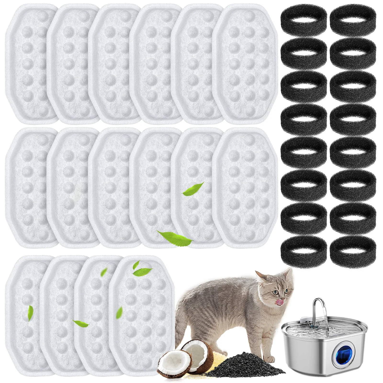 Safe WEIKEY 32 Pcs Cat Fountain Filters Pre-Filter Sponges for 108oz Stainless Steel Pet Fountain with Water Level Window Consistent