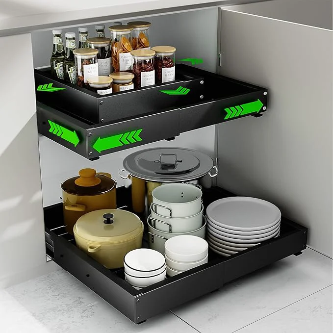 Original Design Expandable Pull Out Cabinet Organizer Adjustable Width 12 -19 Depth 16.5 -22 4-Side Extension 5 Slide Rails for Heavy Duty Use Adhesive Roll Out Shelves for Kitchen Cabinets Black 1PCSAbout ThisOverview Elite