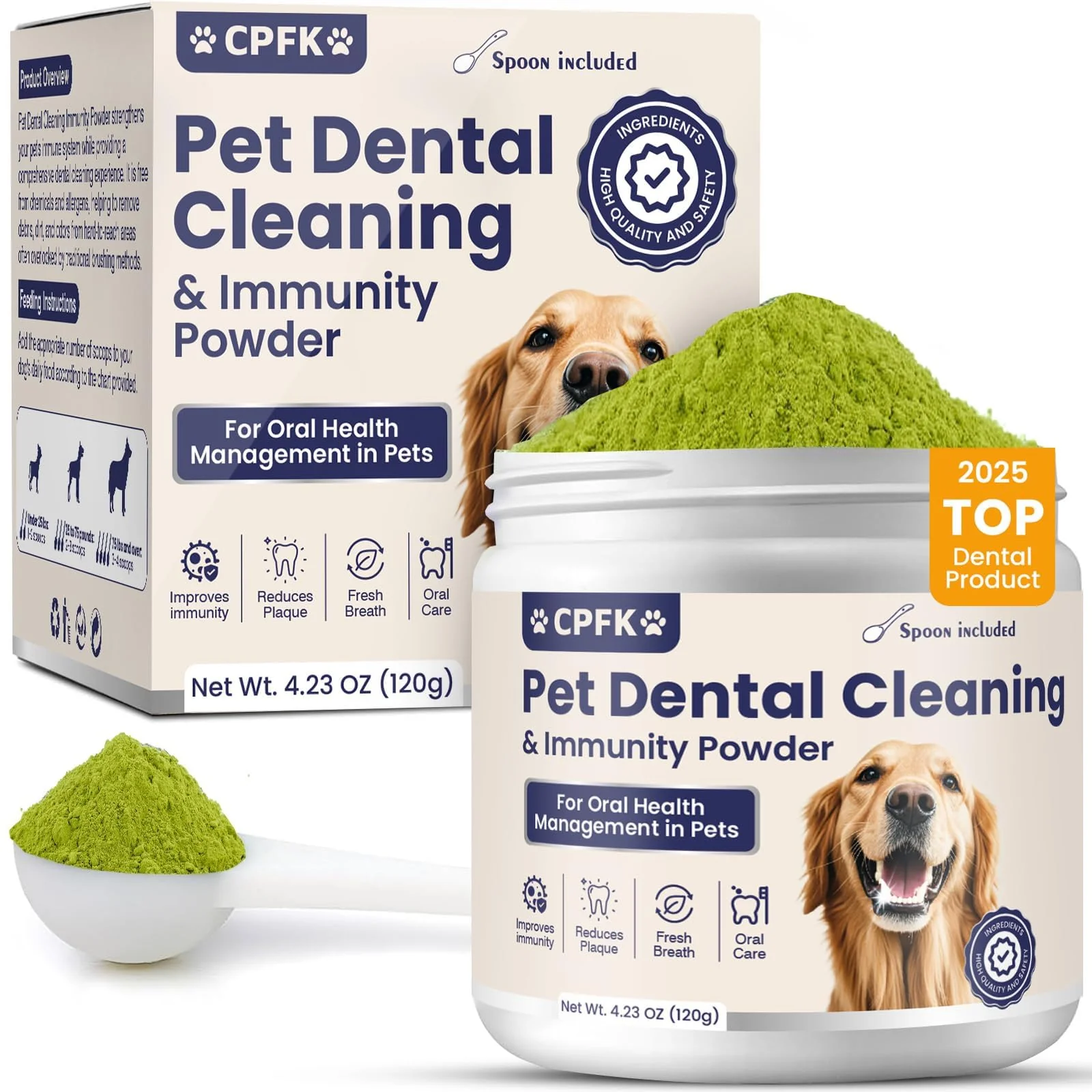 User-Friendly CPFK Dog Dental Cleaning Immunity Powder with Probiotics – Plaque Breath Support 4.23 OZ Advanced