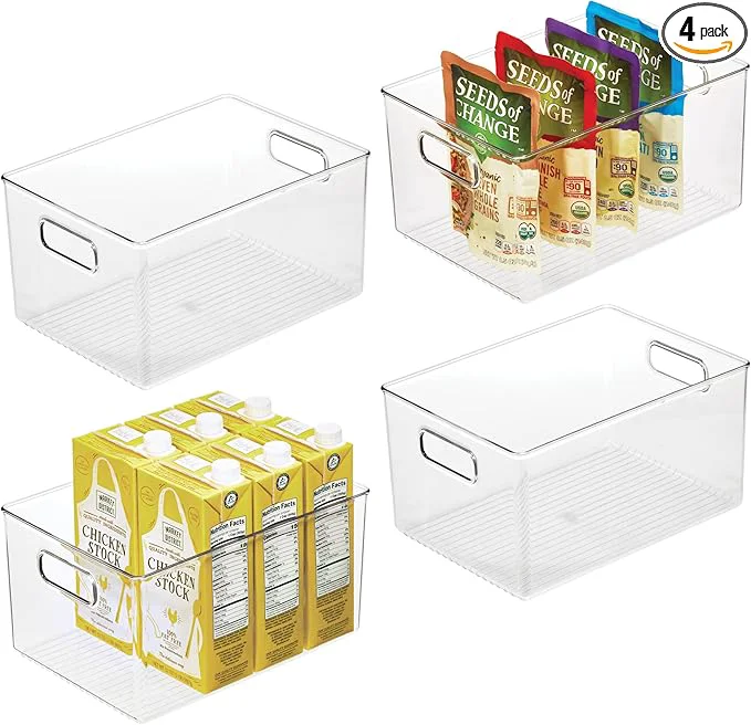 Specialty iDesign Pantry Organizer Bins with Handles – Storage Bins for Cabinets or Fridge – Set of 4 – ClearAbout ThisOverview Expertly Made