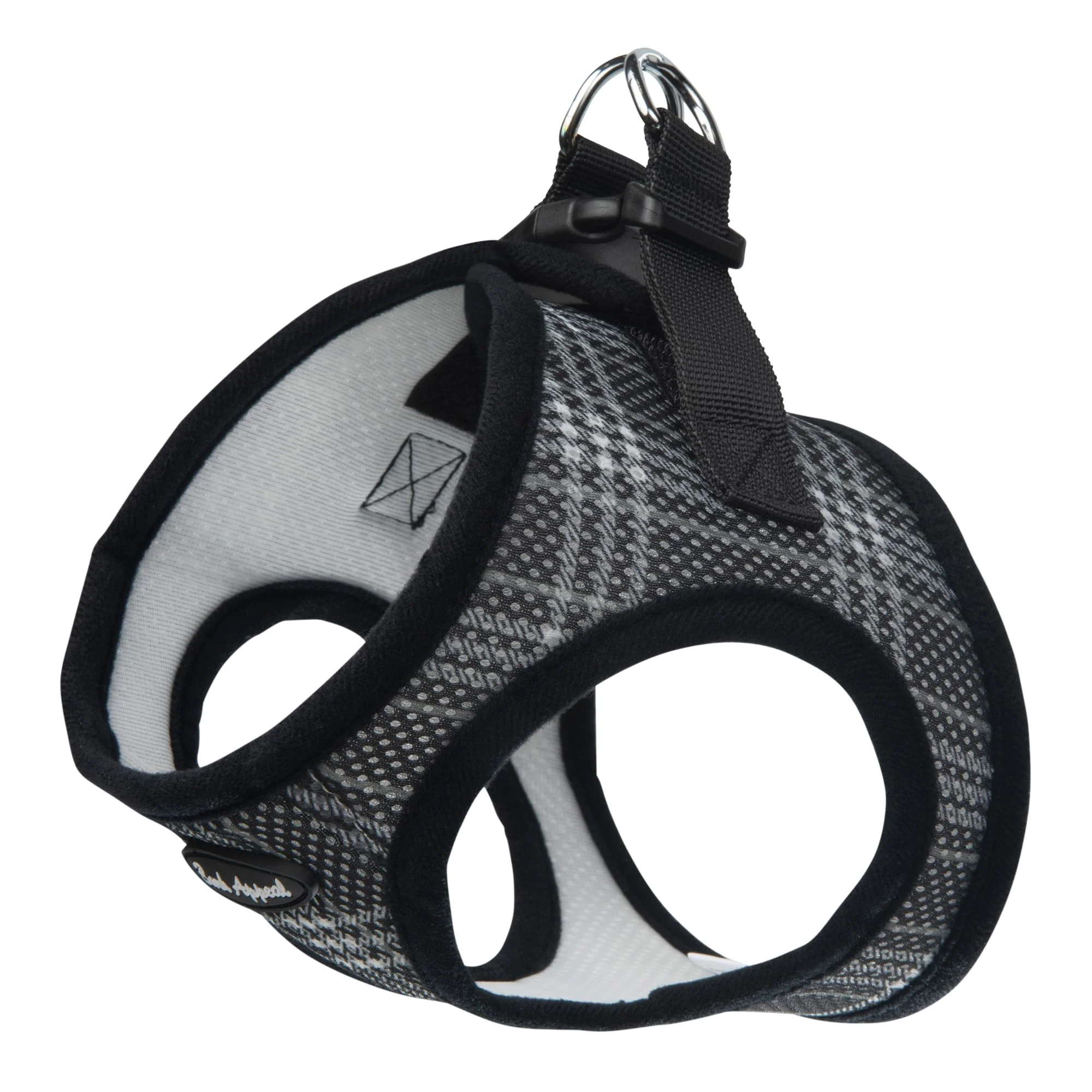 Prestigious Bark Appeal Black Plaid Step-in Harness for Small–Medium Dogs Size M – Adjustable Anti-Choke Vest Lightweight
