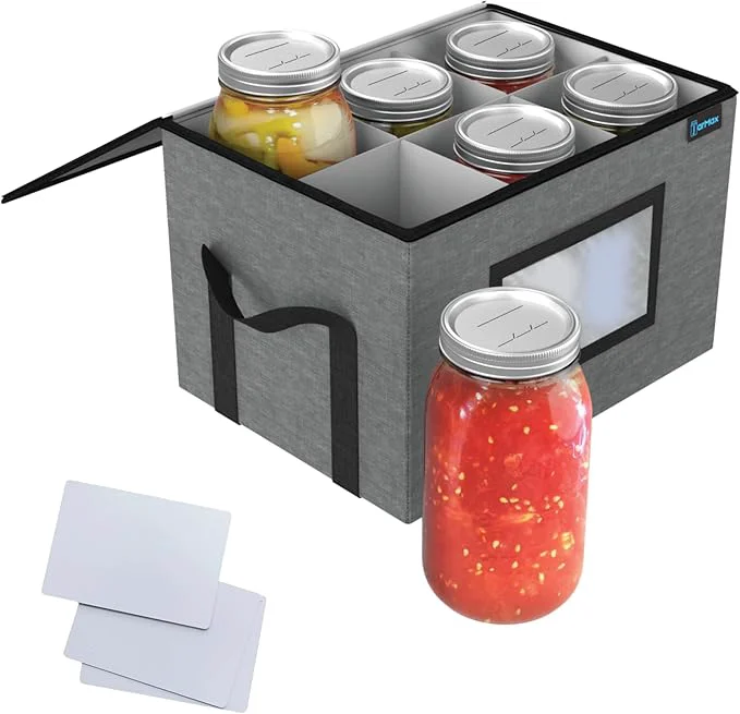 Lightweight 64 oz 1 2 Gallon jars Storage Containers Sturdy Canning Jar Storage Containers Holds 6 64oz Ball Mason Jars Foldable Canning Organizer Stackable Home Storage Box with Lid Label holderAbout ThisOverview Genuine
