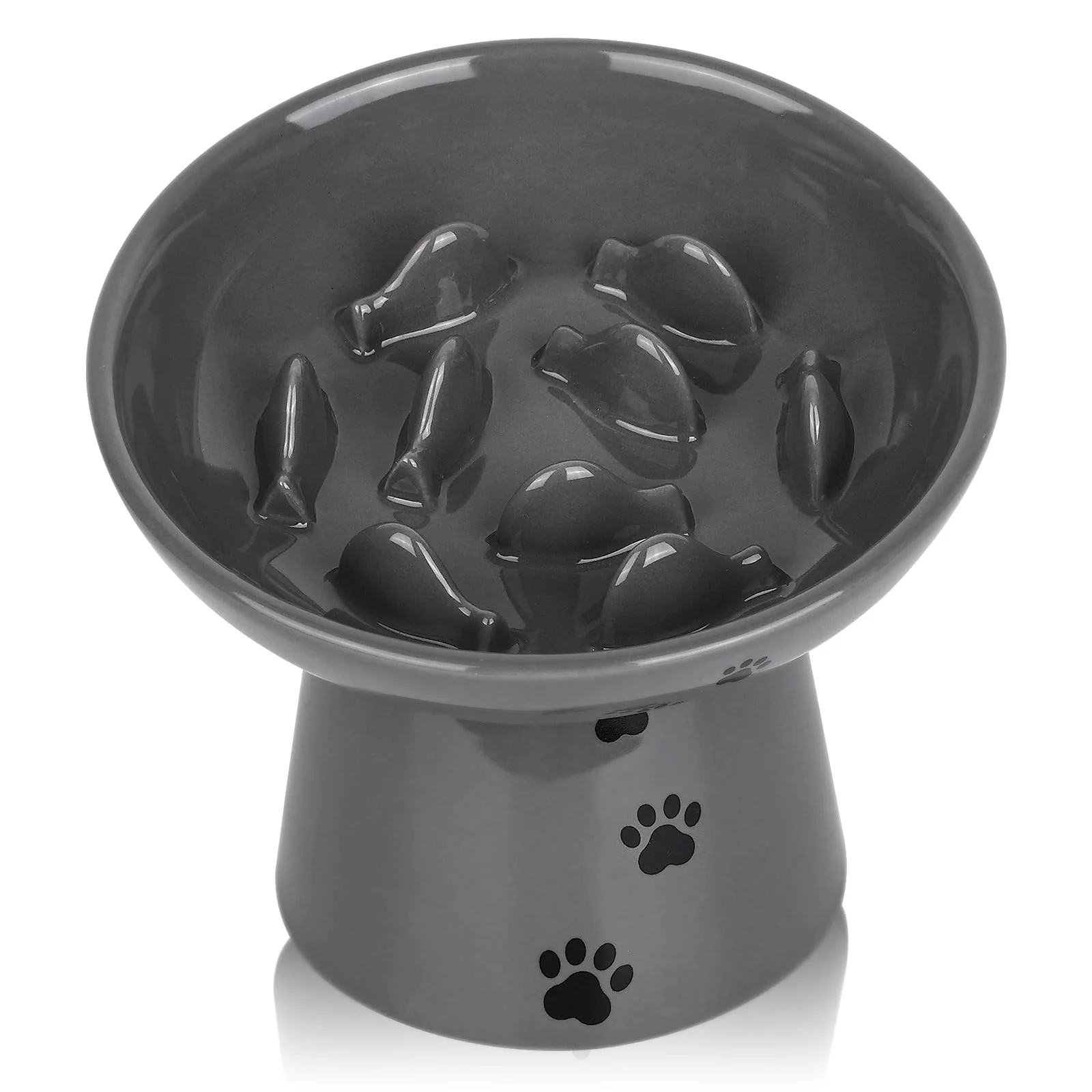 Exclusive Y YHY Slow Feeder Cat Bowl – d Ceramic 6in Gray Contemporary