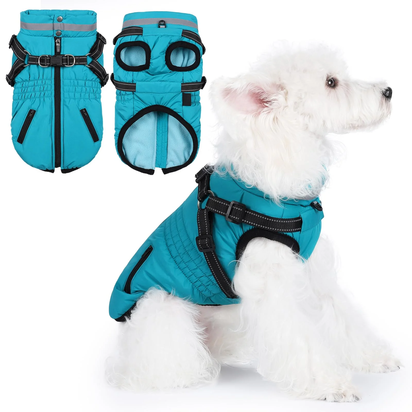 Clean Gyuzh Dog Coat with Harness — Waterproof Warm Fleece Jacket for All Dogs Relaxed
