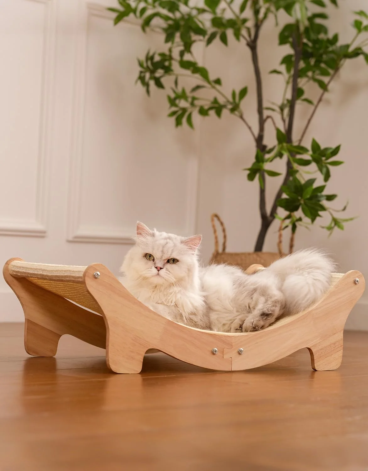 Contemporary Adolug Natural Sisal Cat Scratcher Bed – Indoor Cat Furniture with Oak Frame Professional