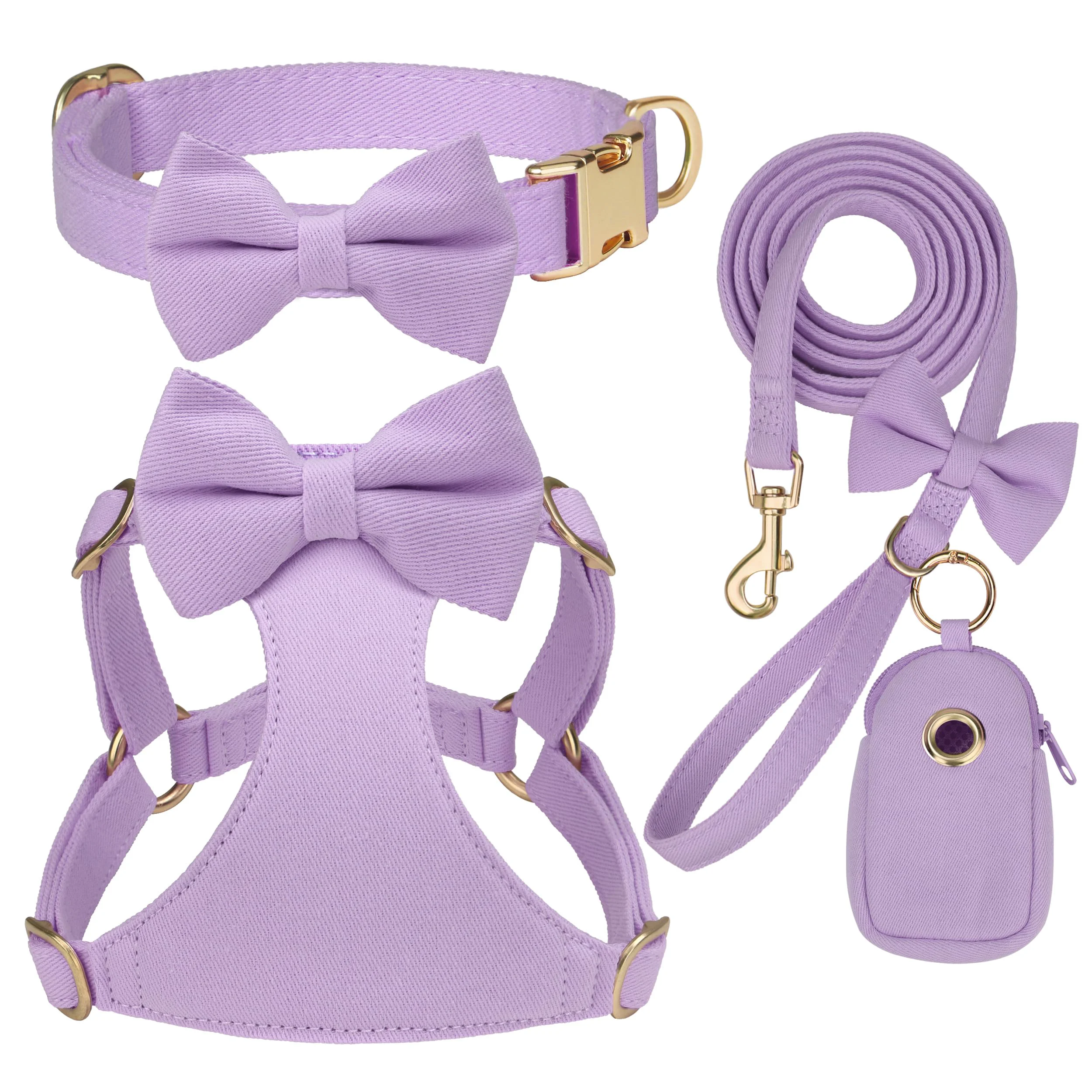 Premium Material Beirui Adorable Small Dog Harness Set – XS Puppy Harness with 3 Bows Adjustable Step-in Vest Purple XS Efficient