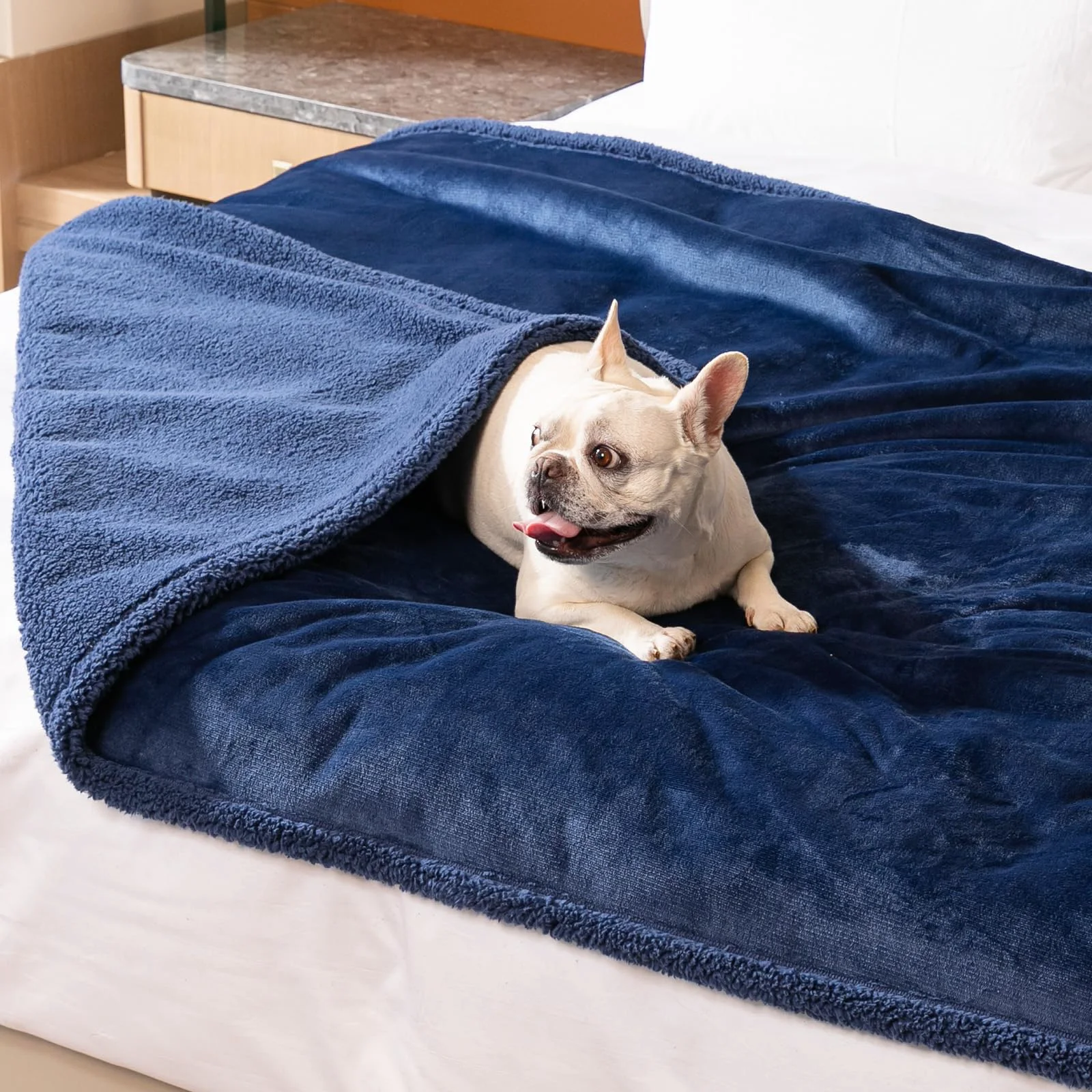 Soft Maidewow Navy Blue Reversible Pet Blanket – Waterproof Washable Comfort for Pets Verified