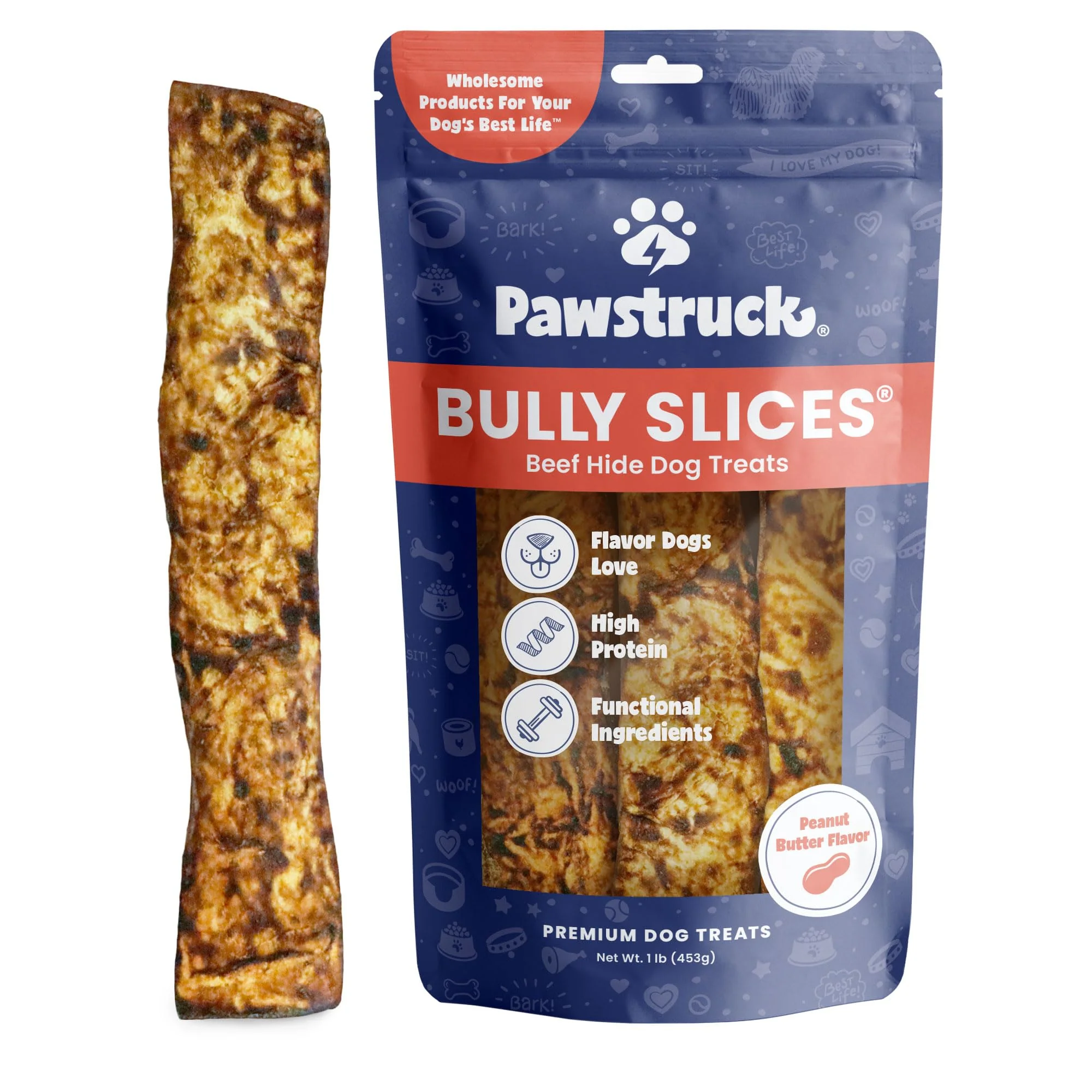 Smooth Pawstruck Bully Slices Peanut Butter Rawhide Chews — Low Fat Long-Lasting Easy-to-Use