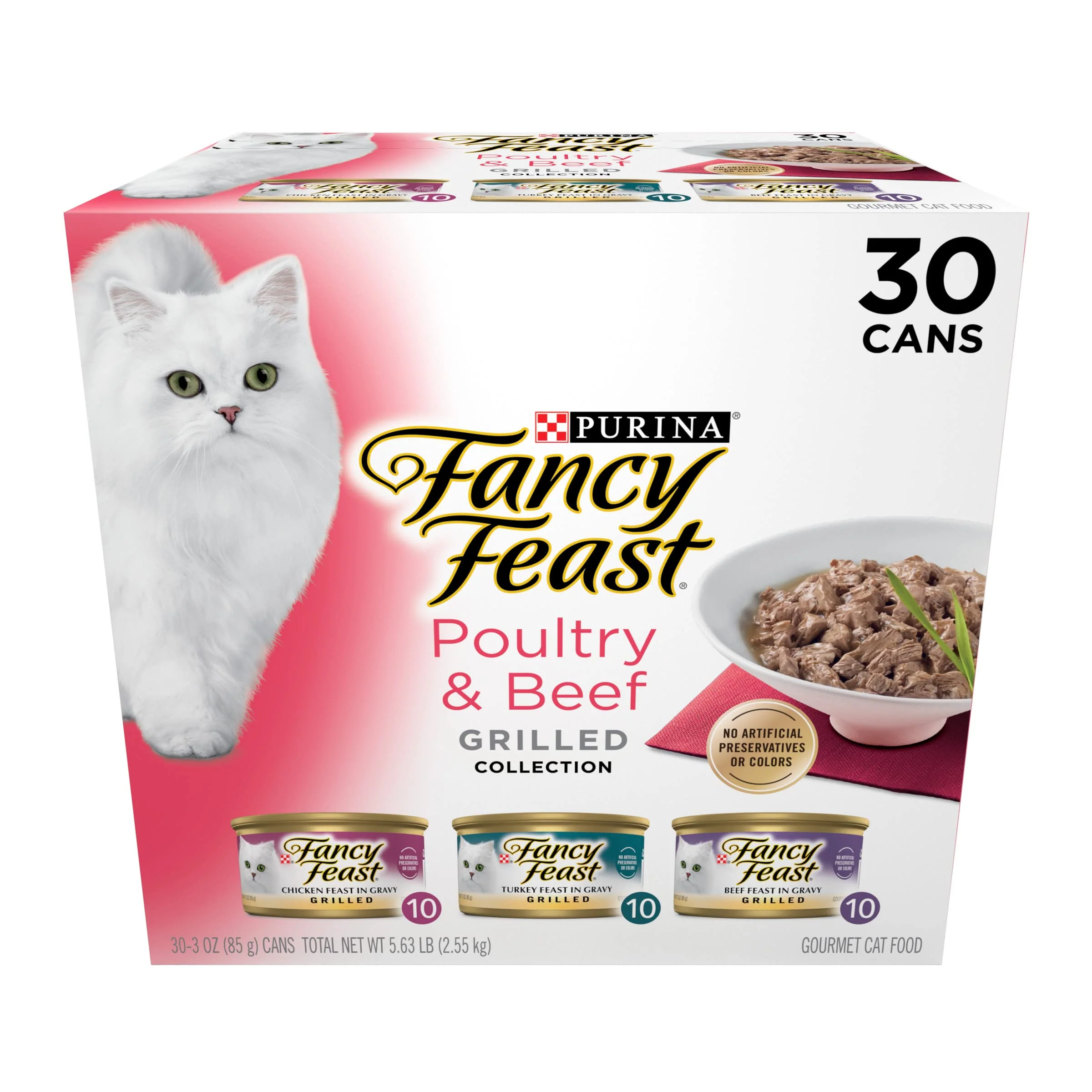 Trendy Fancy Feast Grilled Wet Cat Food Variety Pack – Poultry Beef Collection 3 oz Cans Pack of 30 Selected