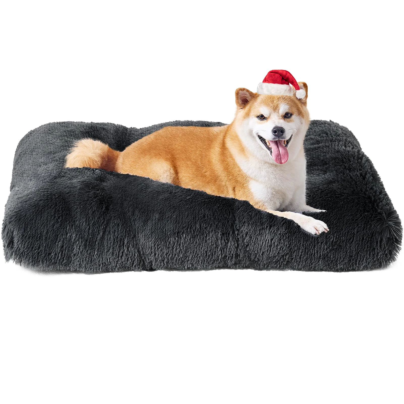 Secure EHEYCIGA Fluffy Dog Crate Bed for Large Dogs Plush Faux Fur Calming Crate Pad Relaxed