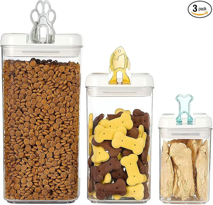 Detailed Felli Flip Tite Pet Food Container with Airtight Lids BPA Acrylic Canister with Paw Bone Fish Flip Top Handles for Cat Dog Kibble Treats Storage Keep Fresh Pet Collection Nest-L 3pk About ThisOverview Effective