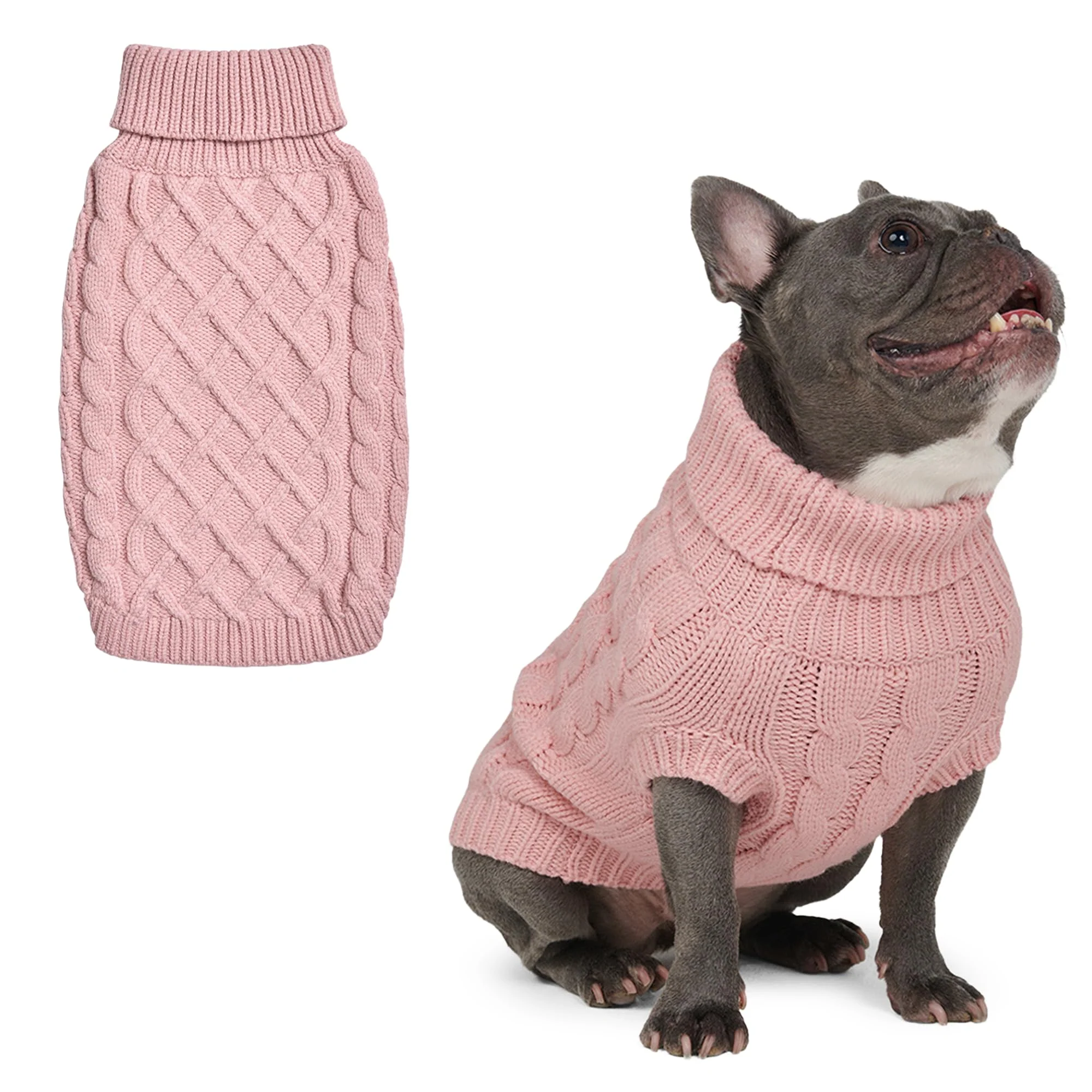 Elite Spark Paws Knit Dog Sweater – Ultra-Soft Pink Cableknit Stretch-Fit Winter Coat for Small to XL Dogs Fast