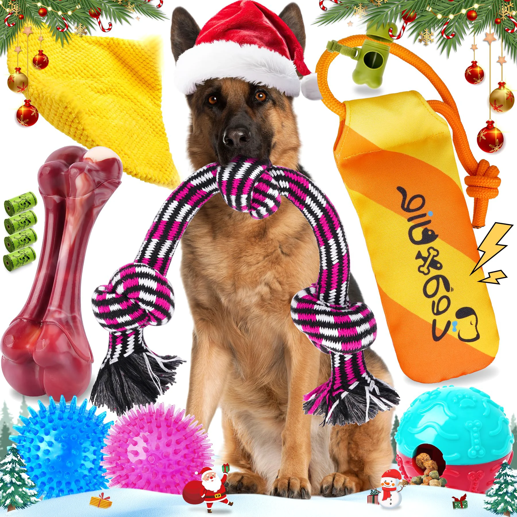 Premium Material Zeaxuie 12 Pack Heavy-Duty Dog Chew Toys for Aggressive Chewers Rope Squeaky Bone Flexible