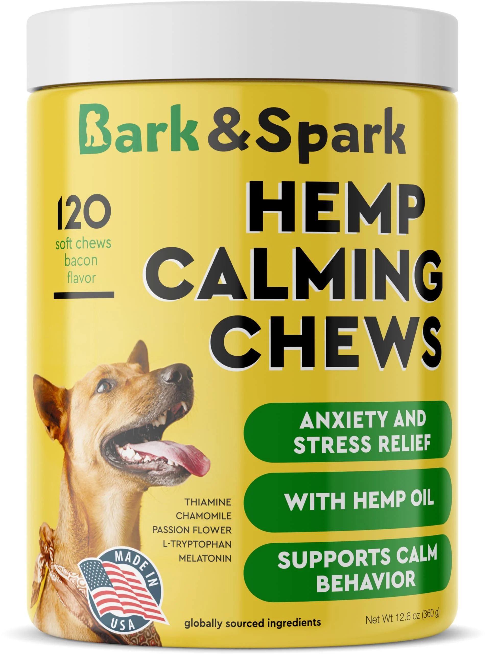 Fine Crafted BARK SPARK Calming Hemp Treats for Dogs – Made in USA 120 Soft Chews Contemporary
