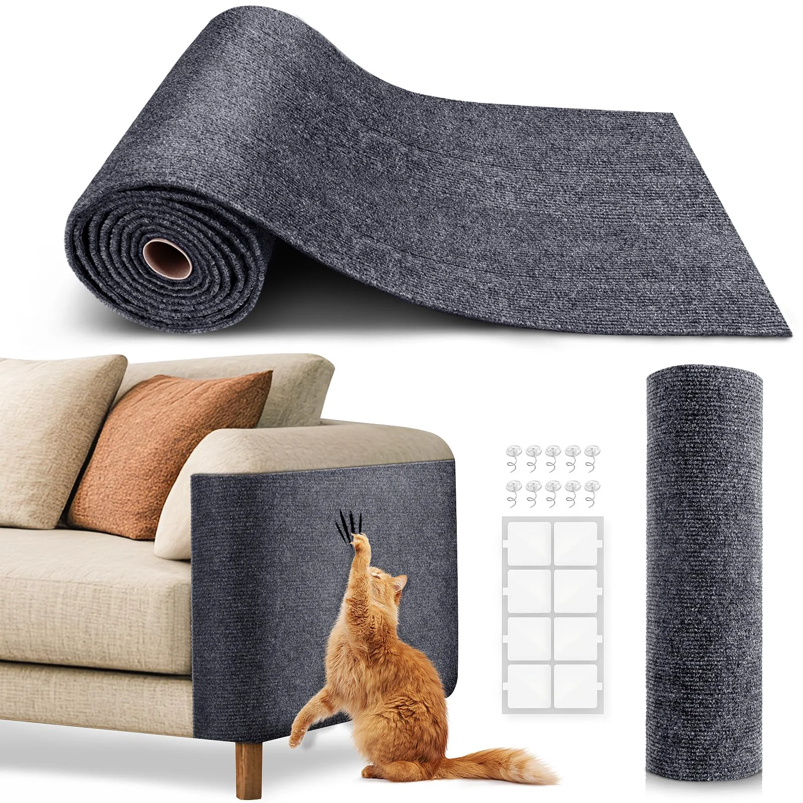 Genuine VIVOYAN Cat Scratch Furniture Protector — 78.7×15.8in Trim-to-Fit Self-Adhesive Carpet Mat for Cats Efficient